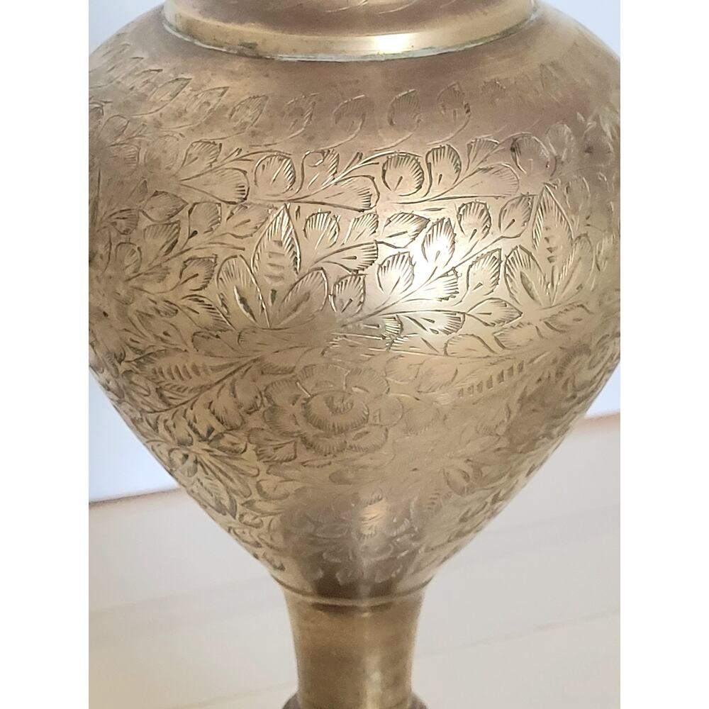 Vintage Tall Polished Brass Floor Vase India Etched Yoga Meditation Studio - Picture 2 of 9